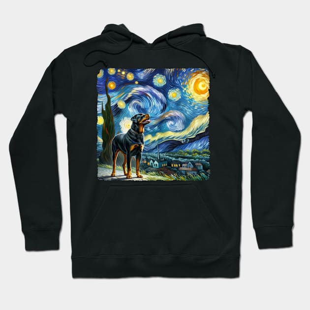 Starry Rottweiler Dog Portrait - Pet Portrait Hoodie by starry_night